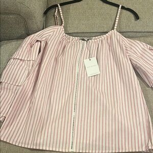 Skies are blue Pink and White Off-Shoulder Blouse